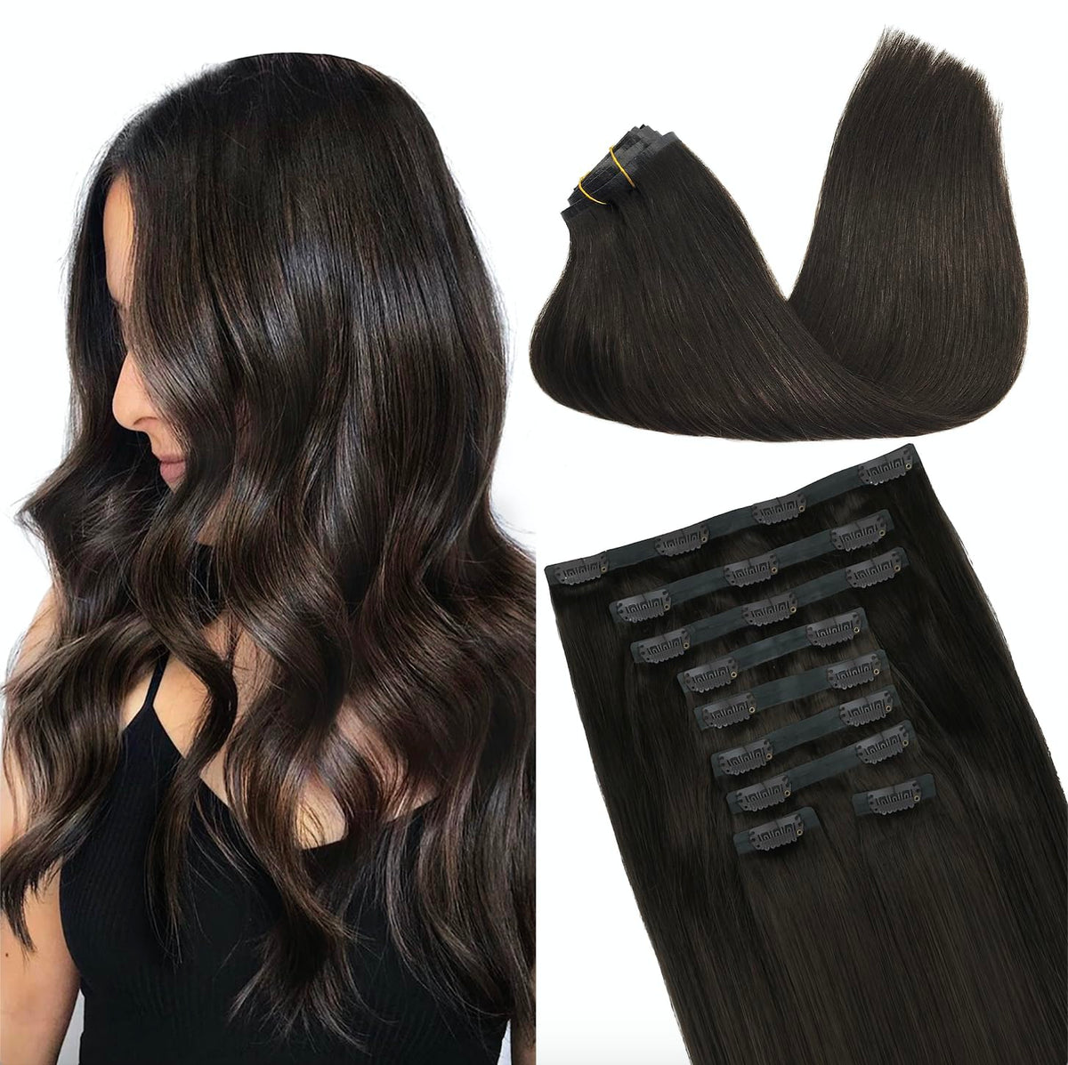 GOO GOO Clip in Hair Extensions front view with natural colour
