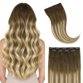 GOO GOO Clip in Hair Extensions front view with natural human hair