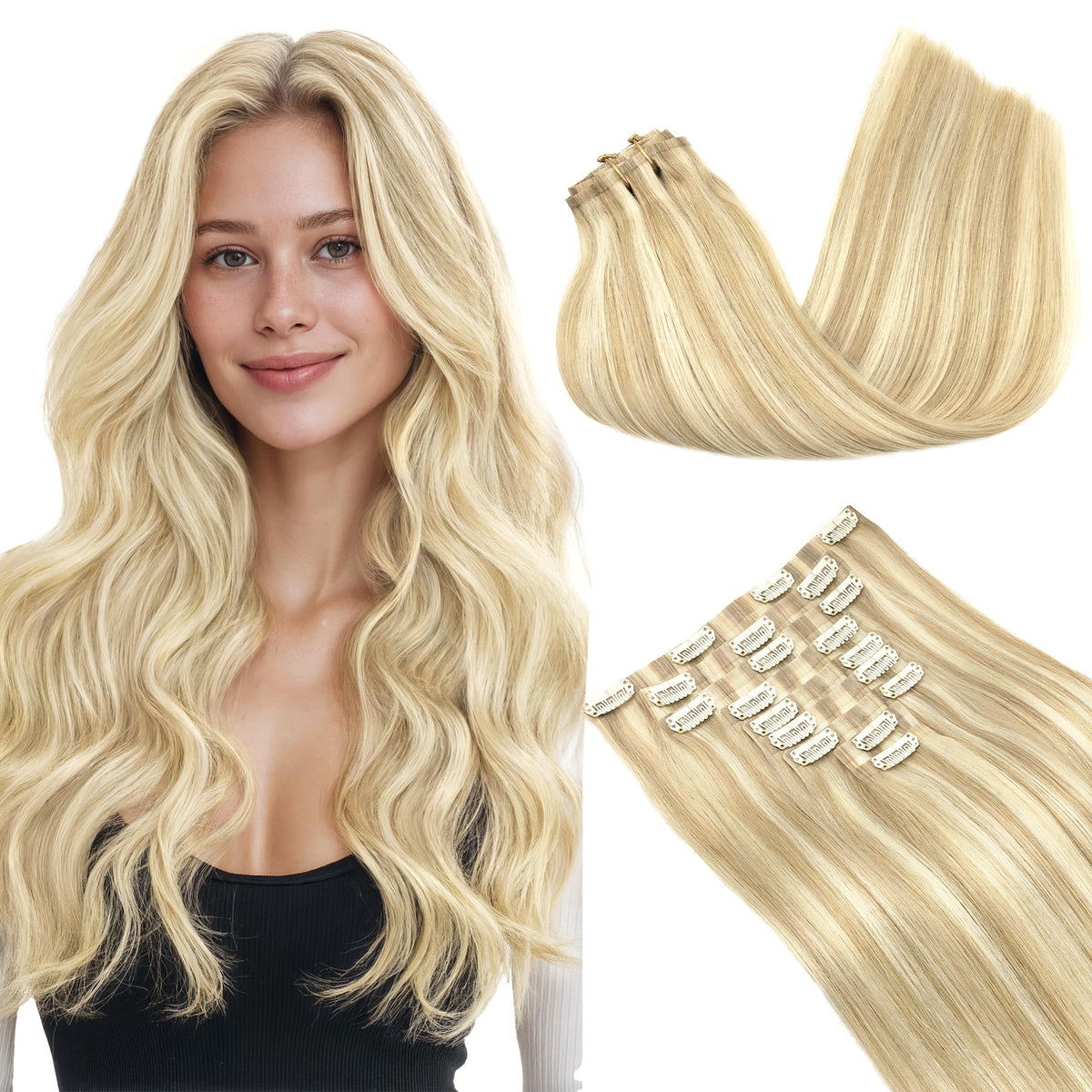 GOO GOO Clip in Hair Extensions front view with natural texture