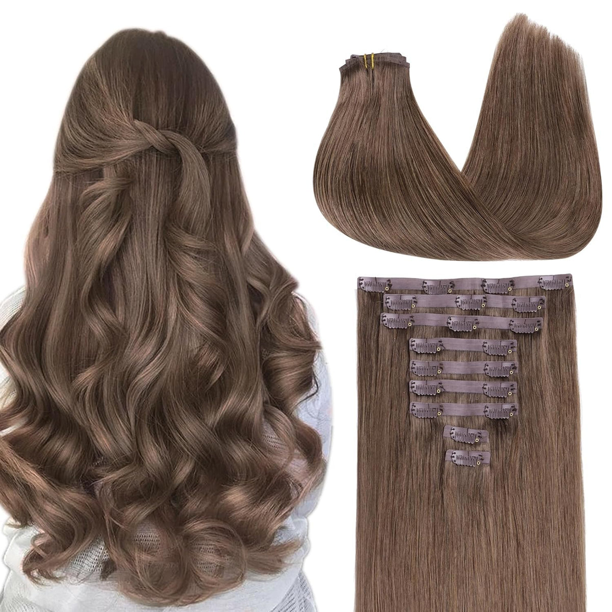 GOO GOO Clip in Hair Extensions front view with natural texture