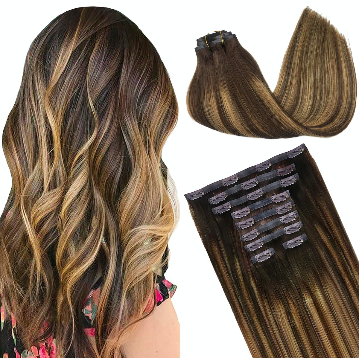 GOO GOO Clip in Hair Extensions front view with natural texture