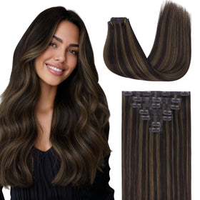 GOO GOO Clip in Hair Extensions front view with silky straight texture