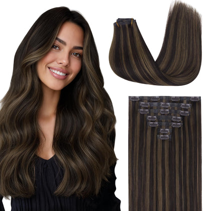 GOO GOO Clip in Hair Extensions front view with silky straight texture