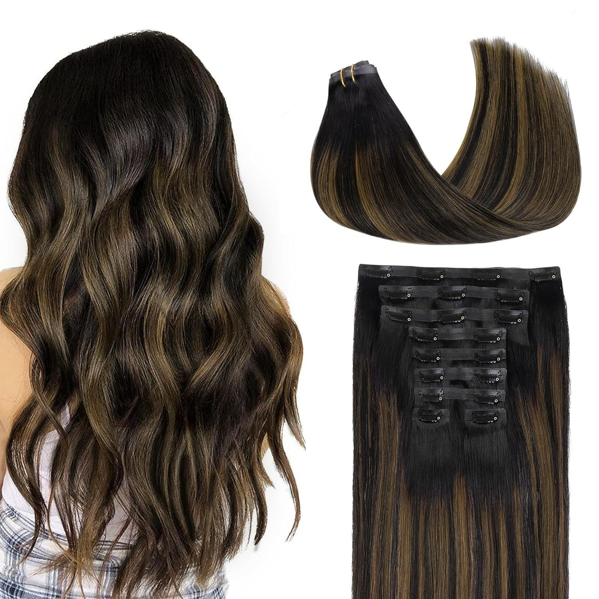 GOO GOO Clip in Hair Extensions front view with silky texture