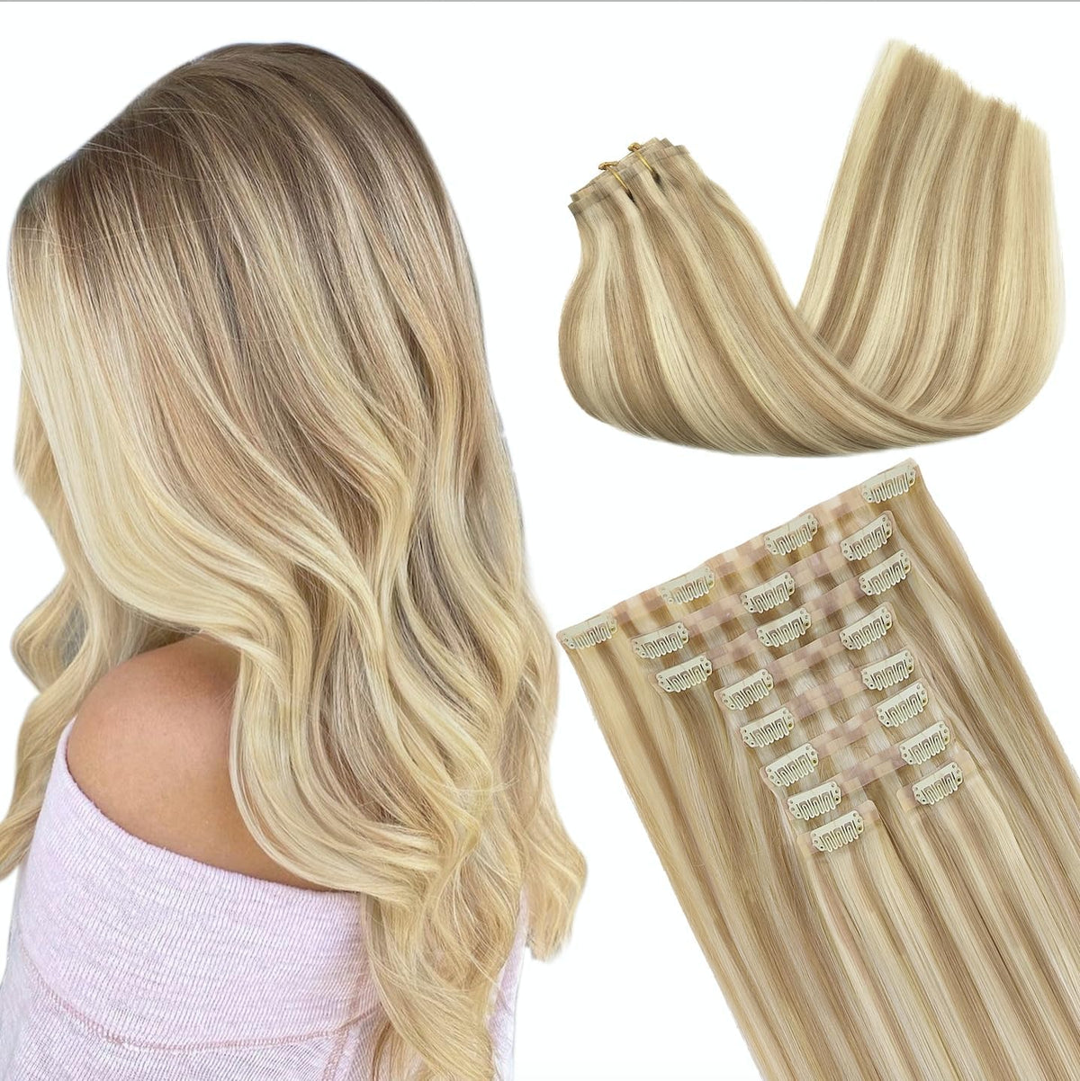 GOO GOO Clip in Hair Extensions front view with silky texture