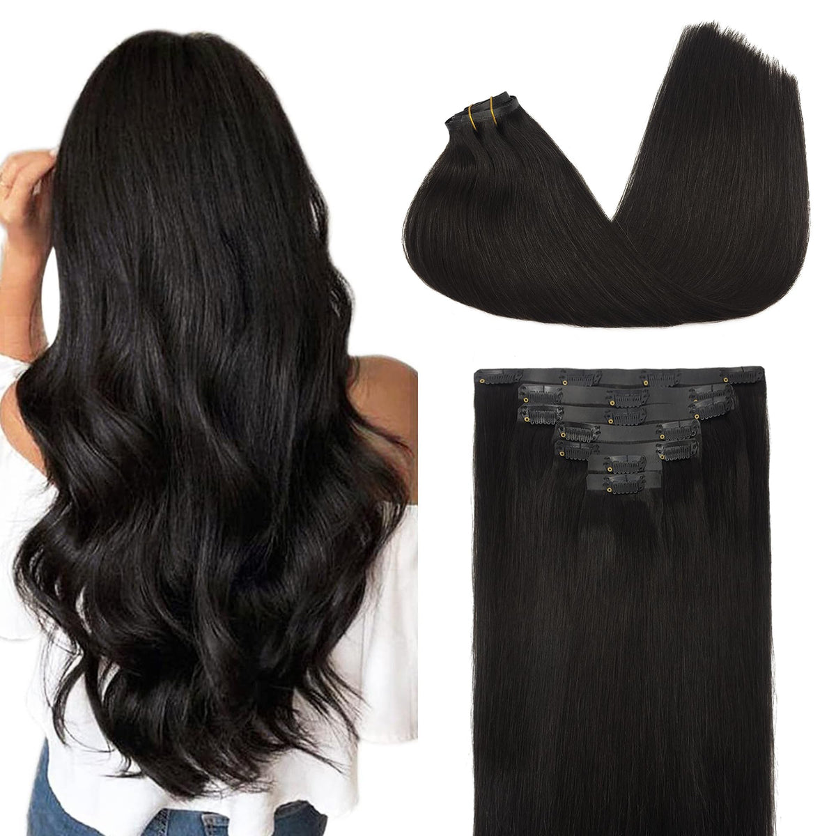 GOO GOO Clip in Hair Extensions front view with silky texture
