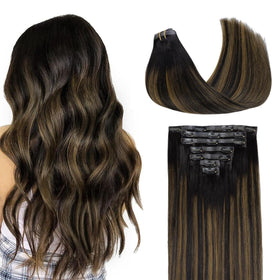 GOO GOO Clip in Hair Extensions front view with silky texture