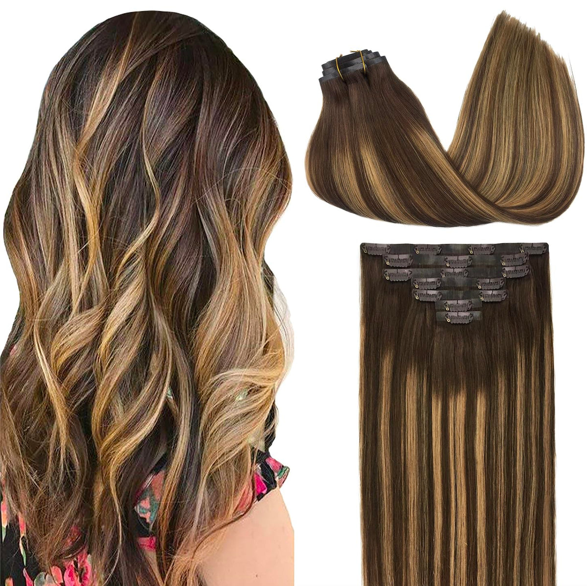 GOO GOO Clip in Hair Extensions front view with smooth texture