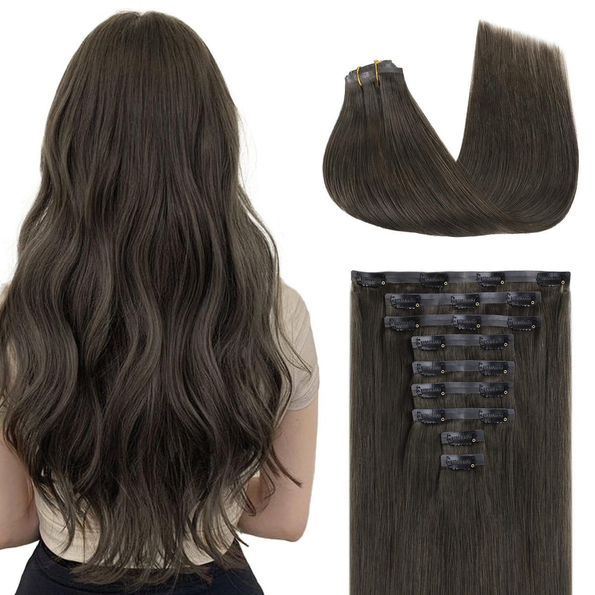 GOO GOO Clip in Hair Extensions front view with smooth texture