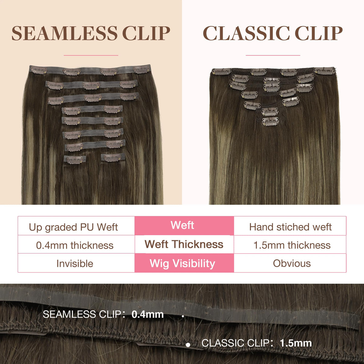 GOO GOO Clip in Hair Extensions in various shades display
