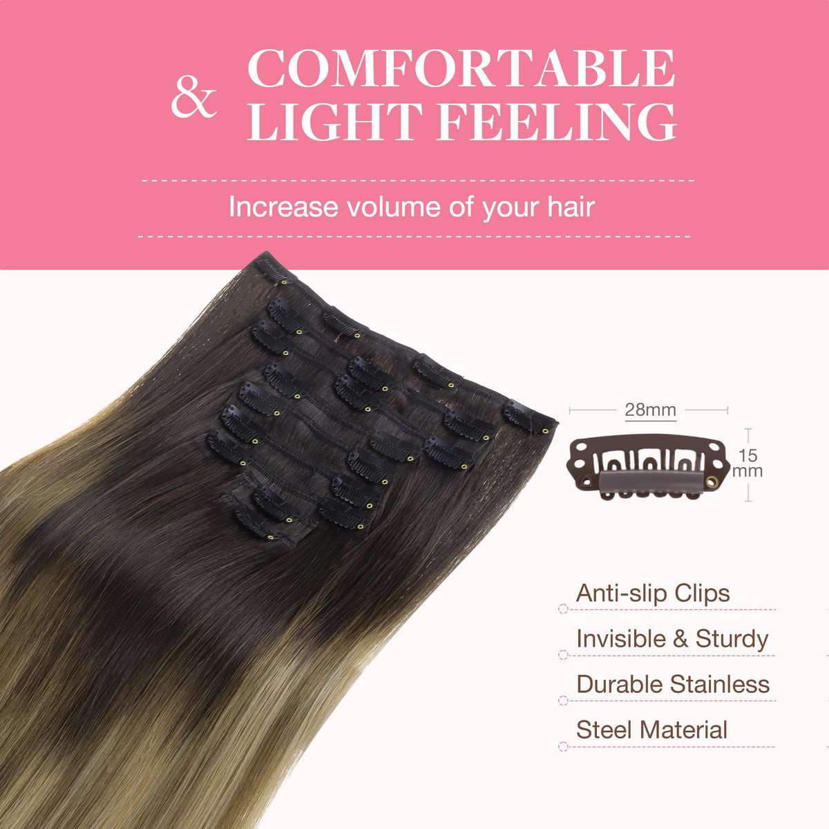 GOO GOO Clip in Hair Extensions in various shades on display