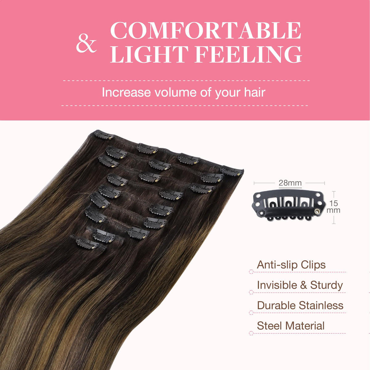 GOO GOO Clip in Hair Extensions laid out on a flat surface