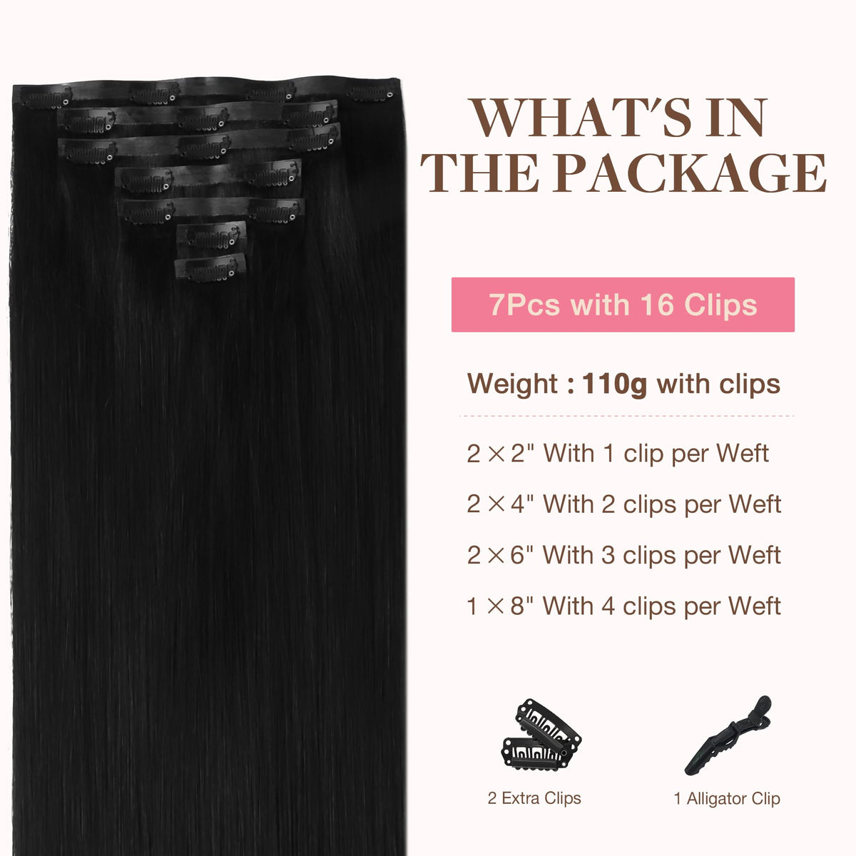 GOO GOO Clip-In Hair Extensions packaging showing 50+ shades