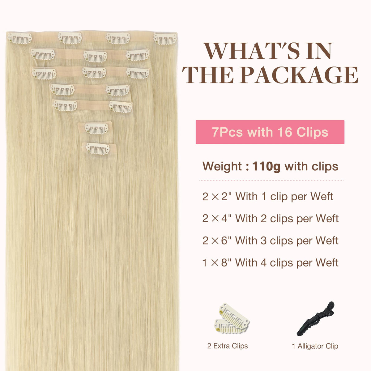 GOO GOO Clip in Hair Extensions packaging showing product details