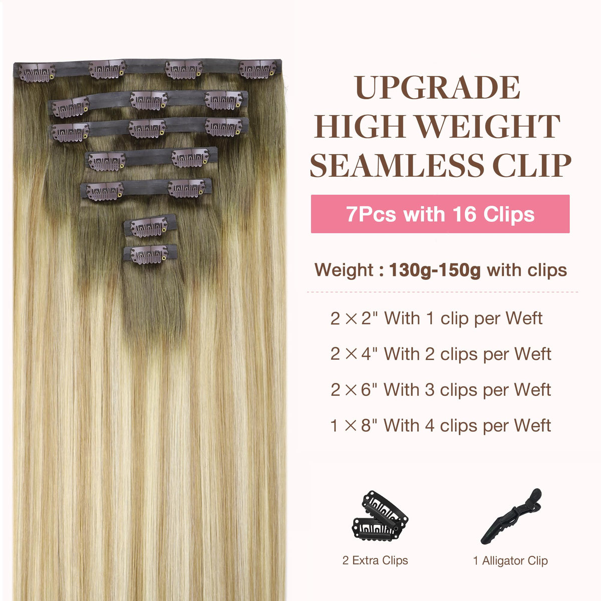 GOO GOO Clip in Hair Extensions packaging with 7 pieces