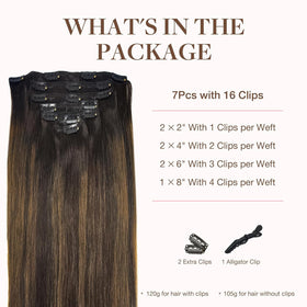 GOO GOO Clip in Hair Extensions packaging with 7 pieces
