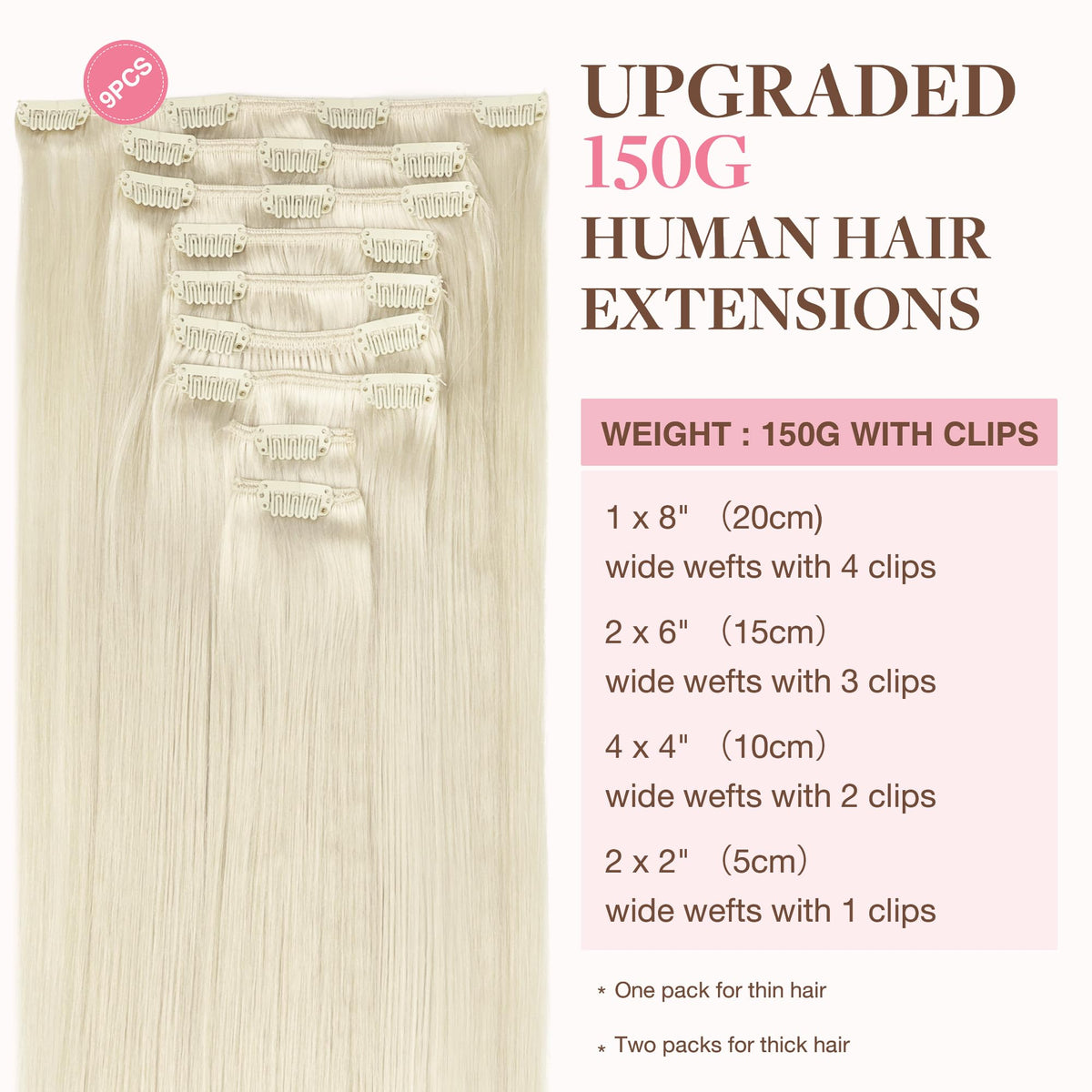 GOO GOO Clip in Hair Extensions packaging with 9 pieces