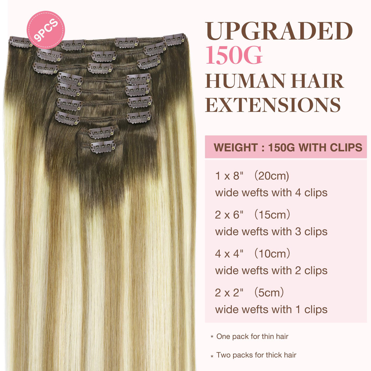 GOO GOO Clip in Hair Extensions packaging with 9 pieces