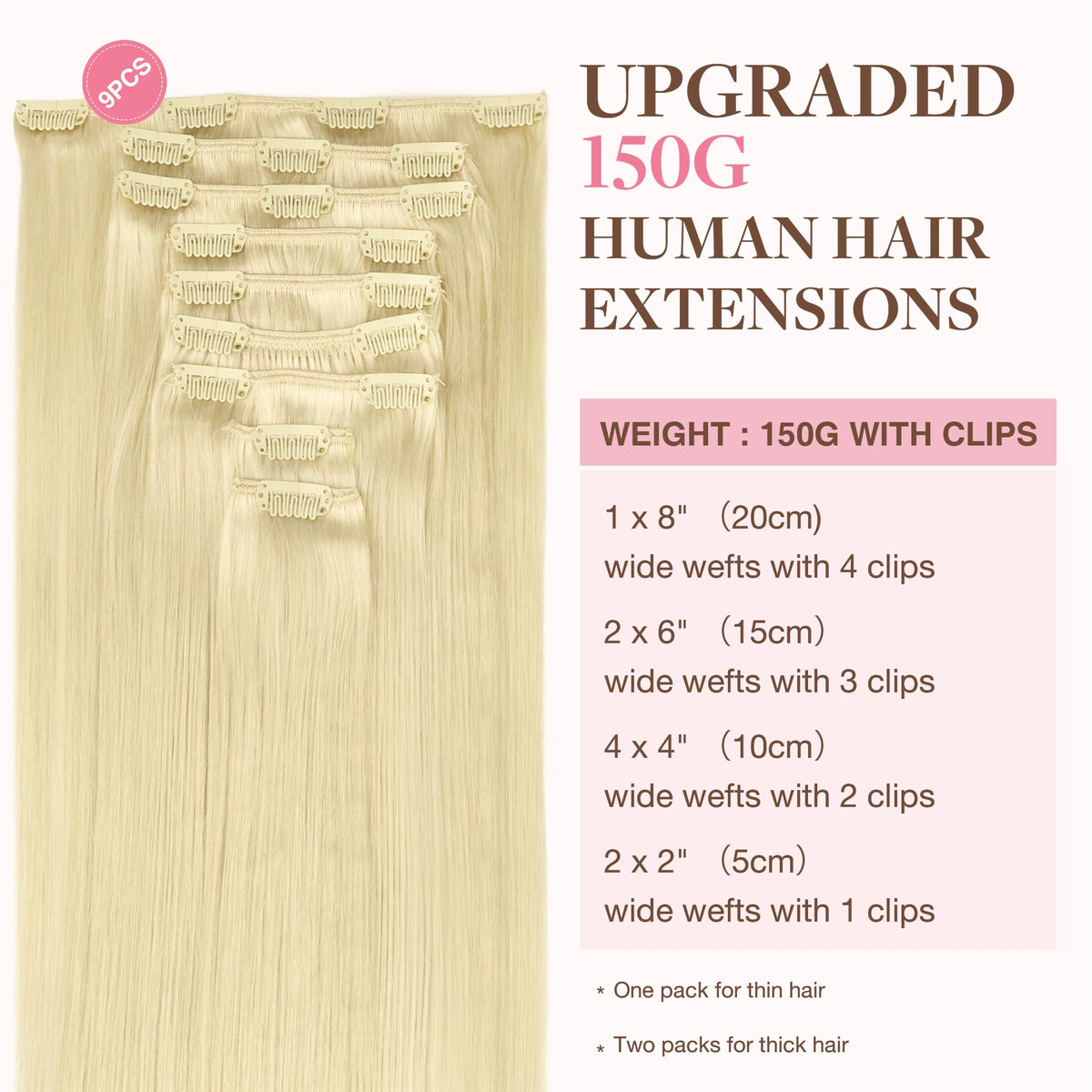 GOO GOO Clip in Hair Extensions packaging with 9 pieces