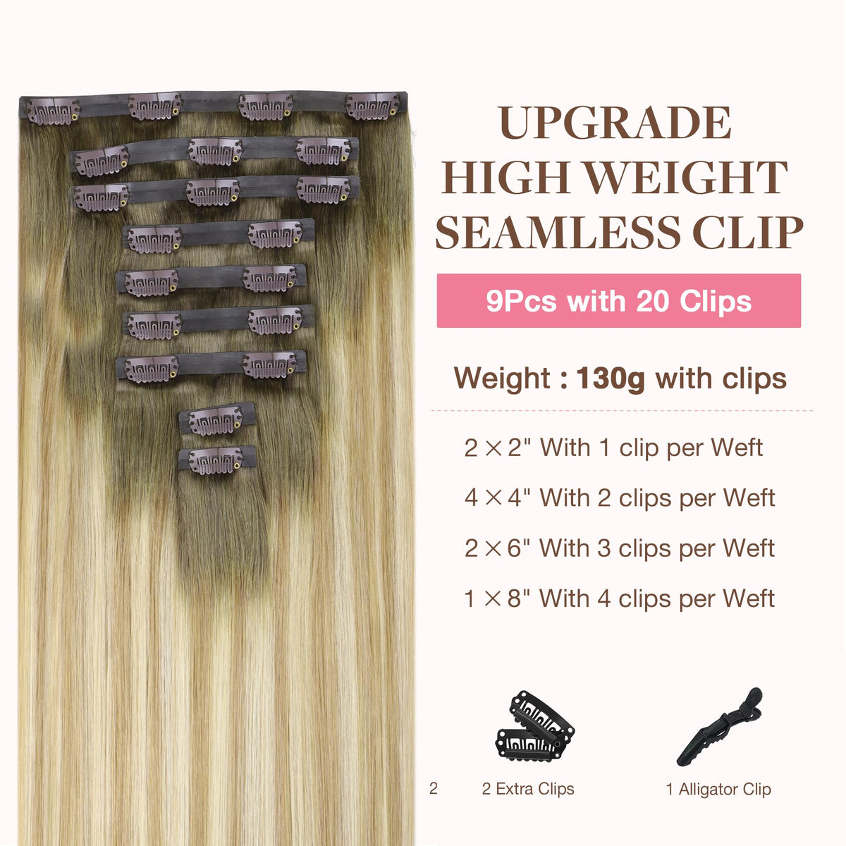 GOO GOO Clip in Hair Extensions packaging with 9 pieces
