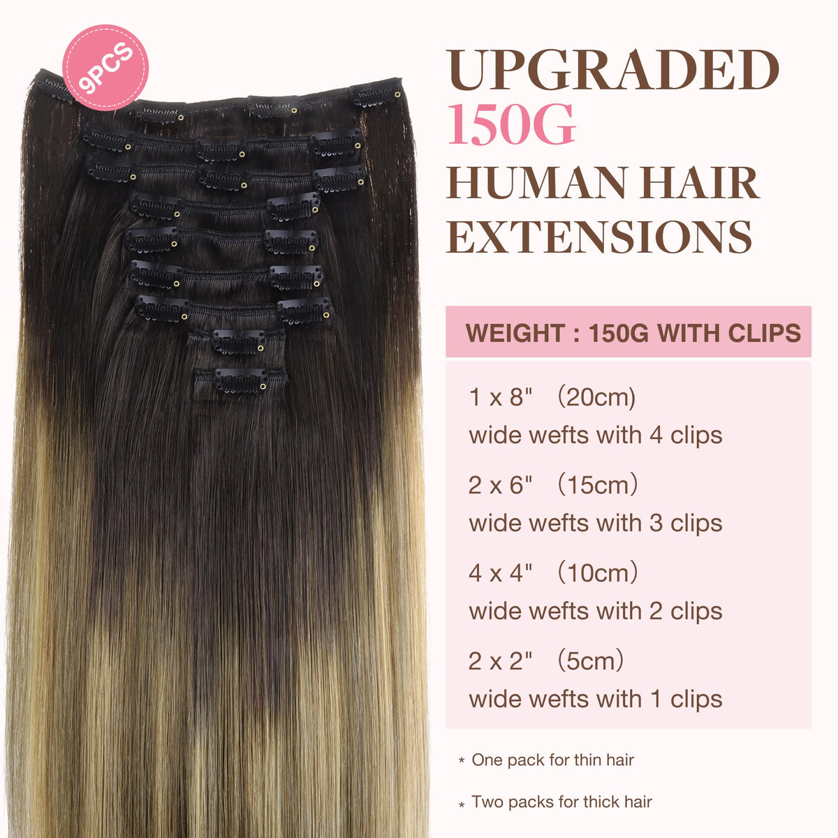 GOO GOO Clip in Hair Extensions packaging with 9 pieces