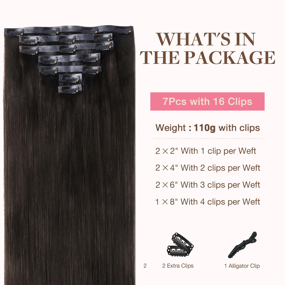 GOO GOO Clip in Hair Extensions packaging with clips
