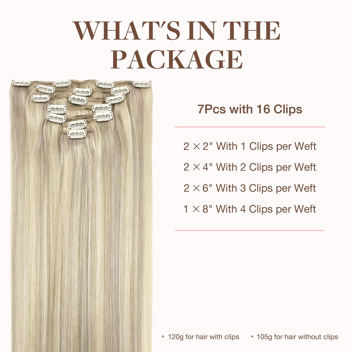 GOO GOO Clip in Hair Extensions packaging with clips