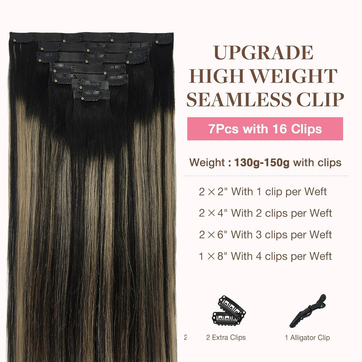 GOO GOO Clip in Hair Extensions packaging with colour options
