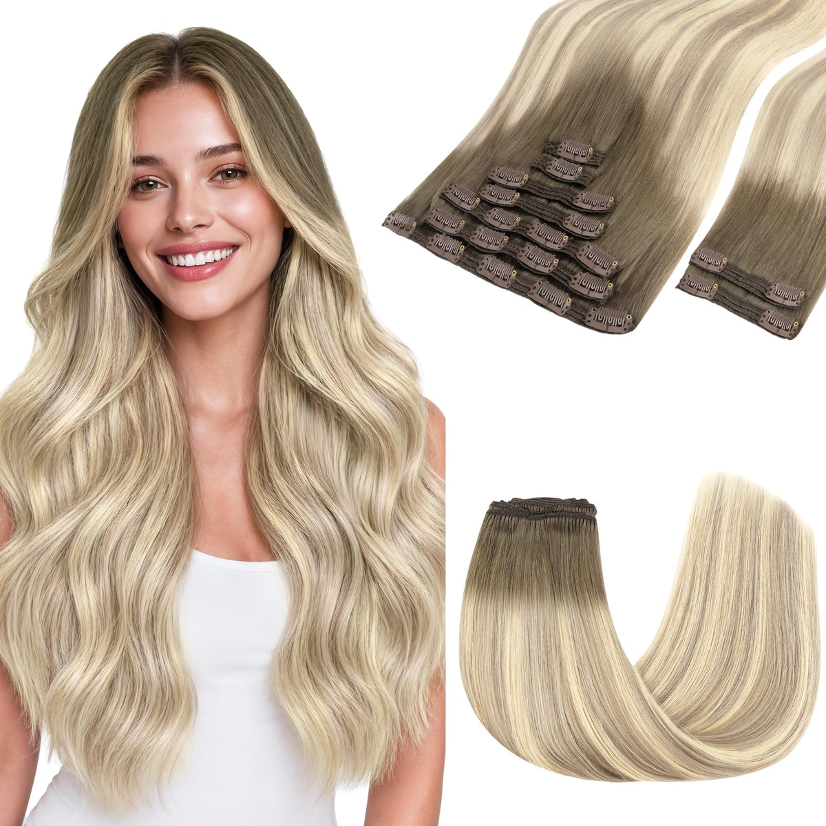 GOO GOO Clip in Hair Extensions real human hair blonde front view