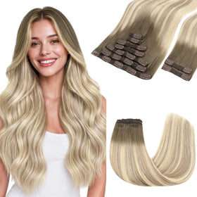 GOO GOO Clip in Hair Extensions real human hair blonde front view