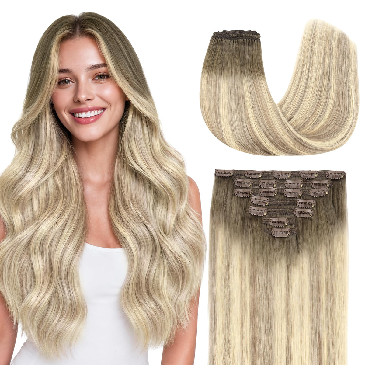 GOO GOO Clip in Hair Extensions real human hair front view