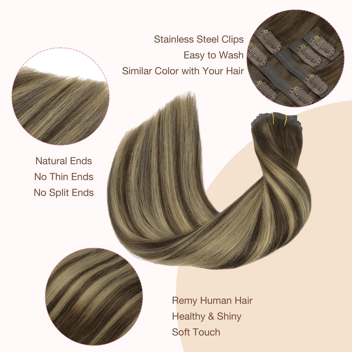 GOO GOO Clip in Hair Extensions showing balayage effect