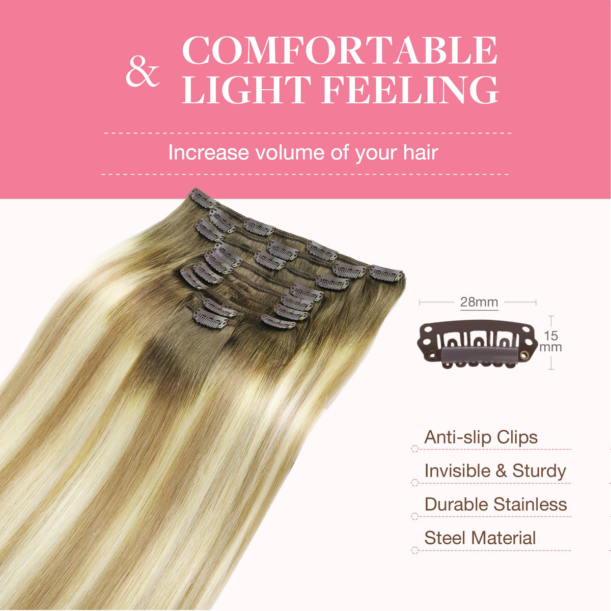 GOO GOO Clip in Hair Extensions showing balayage effect