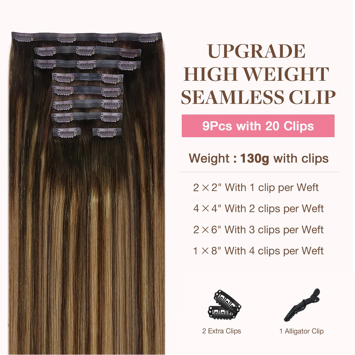 GOO GOO Clip in Hair Extensions showing clips and texture