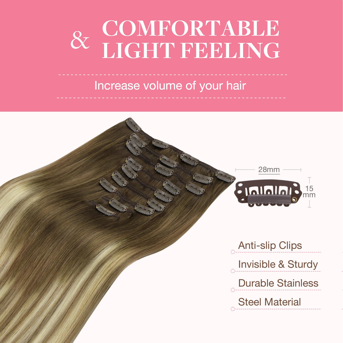 GOO GOO Clip in Hair Extensions showing heat styling options