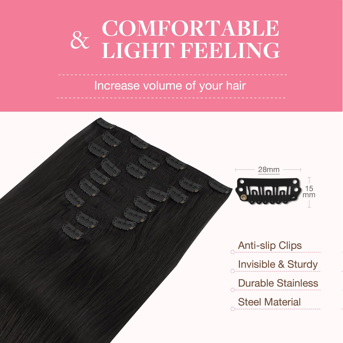 GOO GOO Clip in Hair Extensions showing styling options