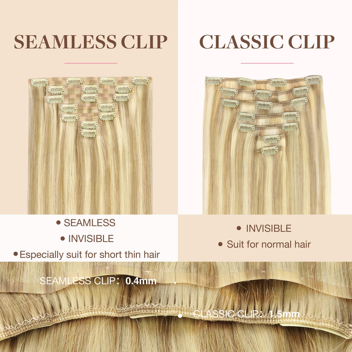 GOO GOO Clip-in Hair Extensions showing the length and volume