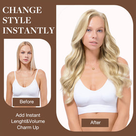 GOO GOO Clip in Hair Extensions styled with curls