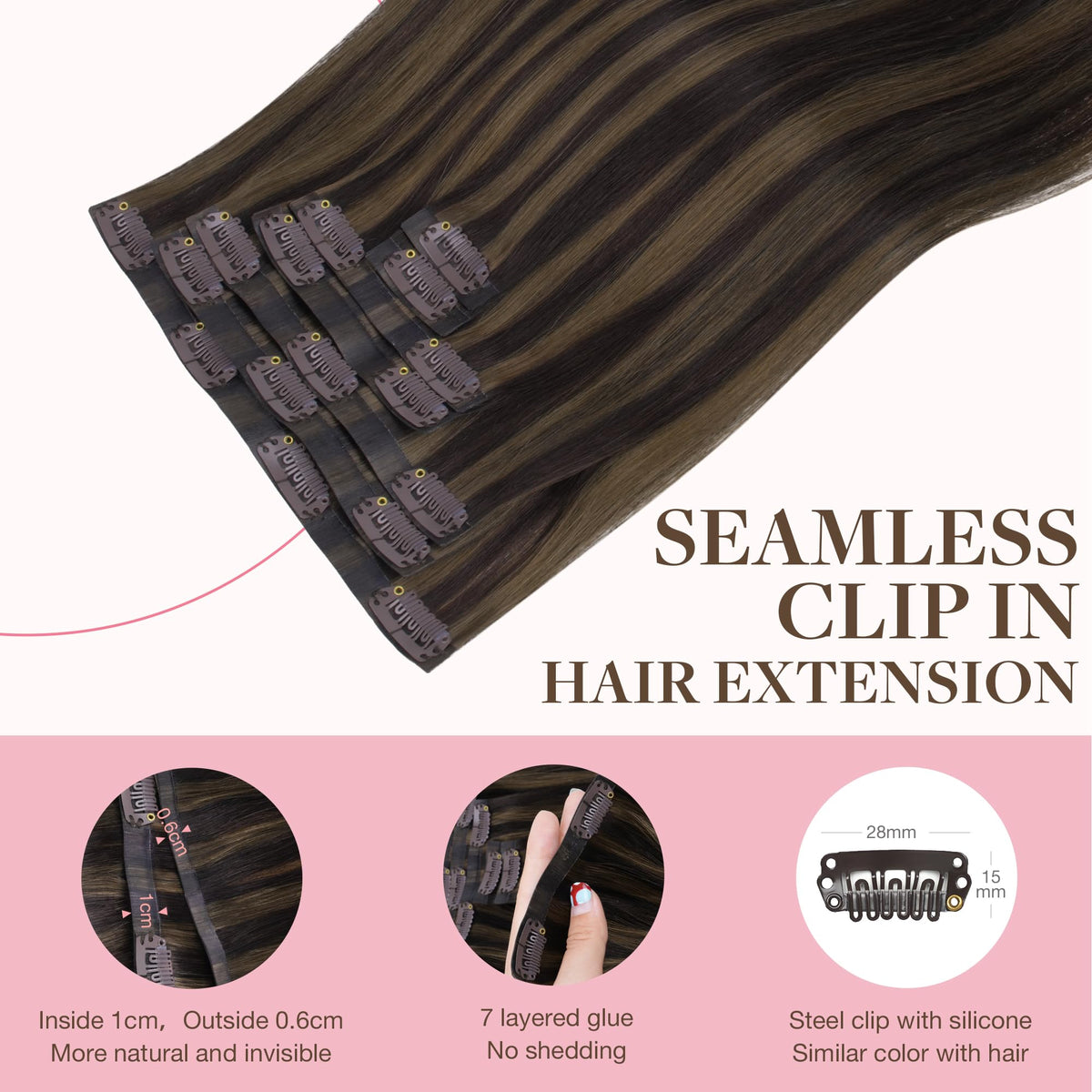 GOO GOO Clip in Hair Extensions with high-quality clips visible