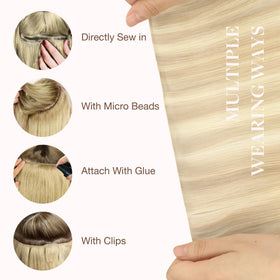 GOO GOO Genius Weft Hair Extensions displayed on a model