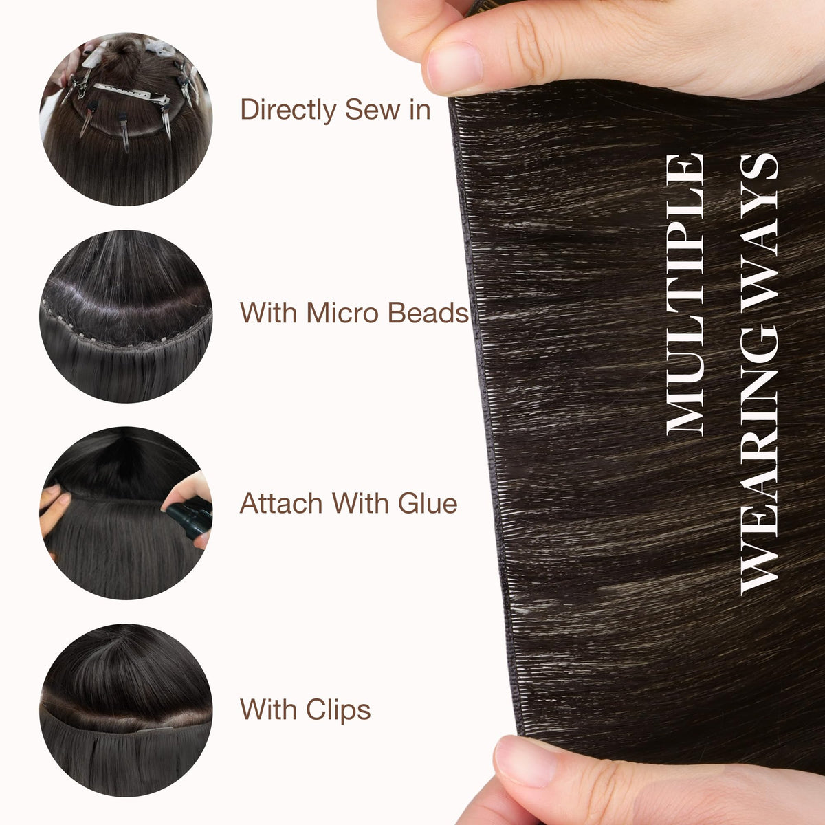 GOO GOO Genius Weft Hair Extensions displayed on a model