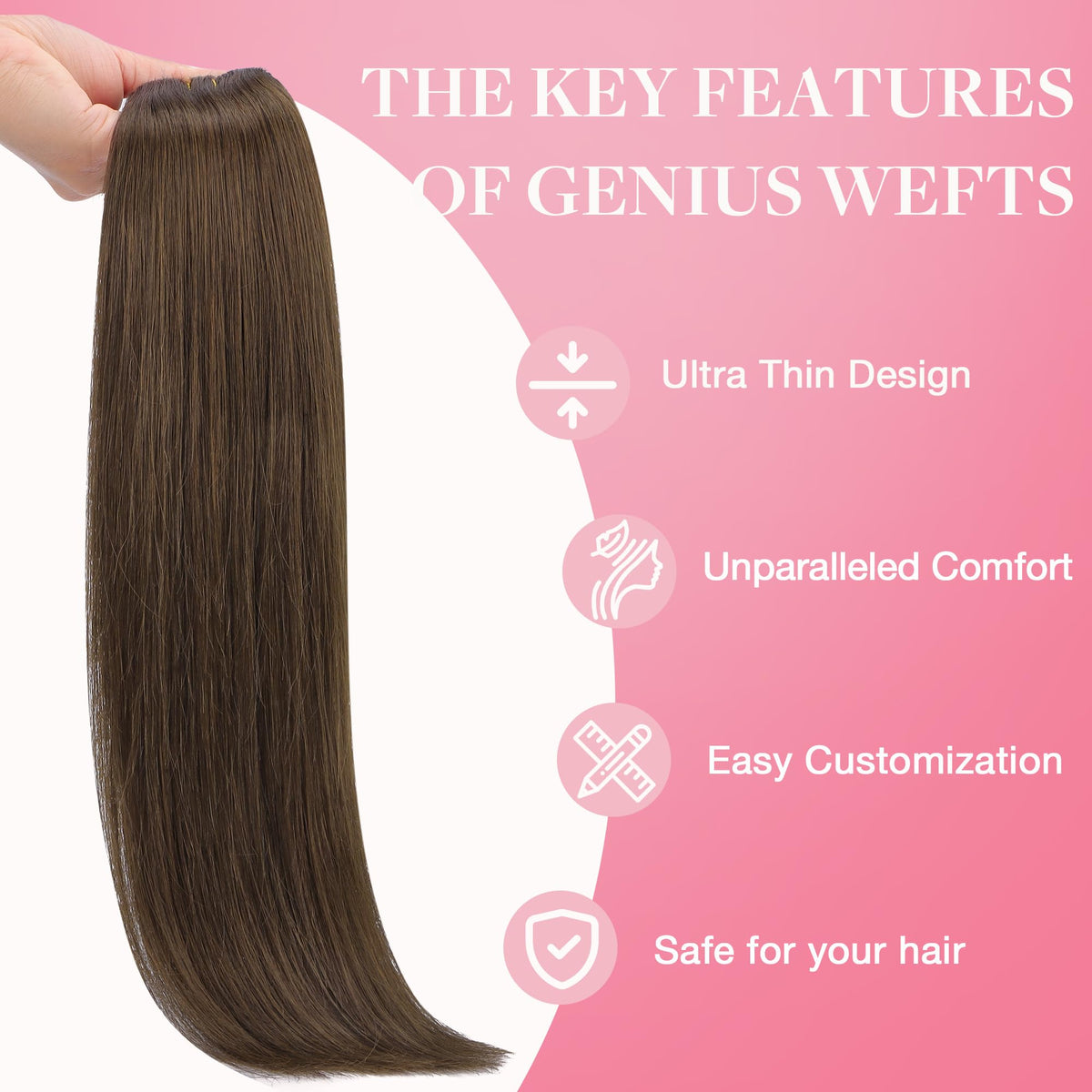 GOO GOO Genius Weft Hair Extensions displayed on a table
