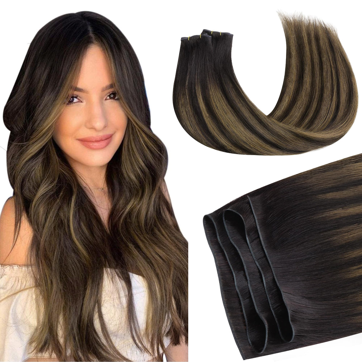 GOO GOO Genius Weft Hair Extensions front view with natural blend