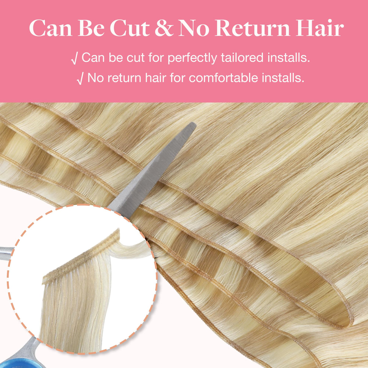 GOO GOO Genius Weft Hair Extensions showing cuttable width feature