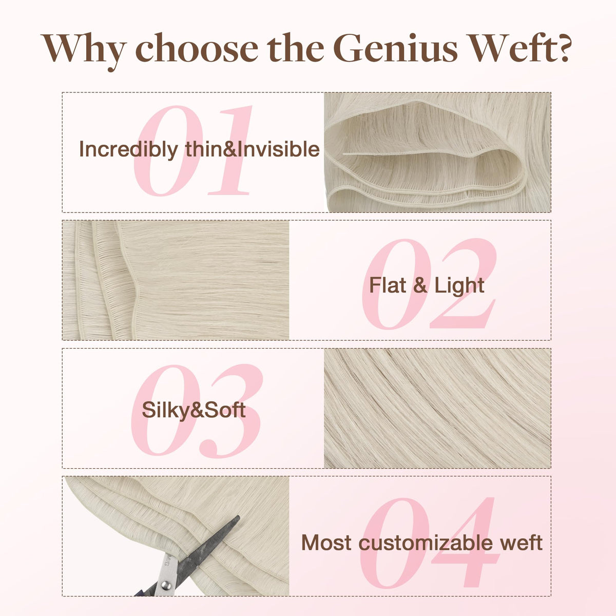 GOO GOO Genius Weft Hair Extensions showing flat weft