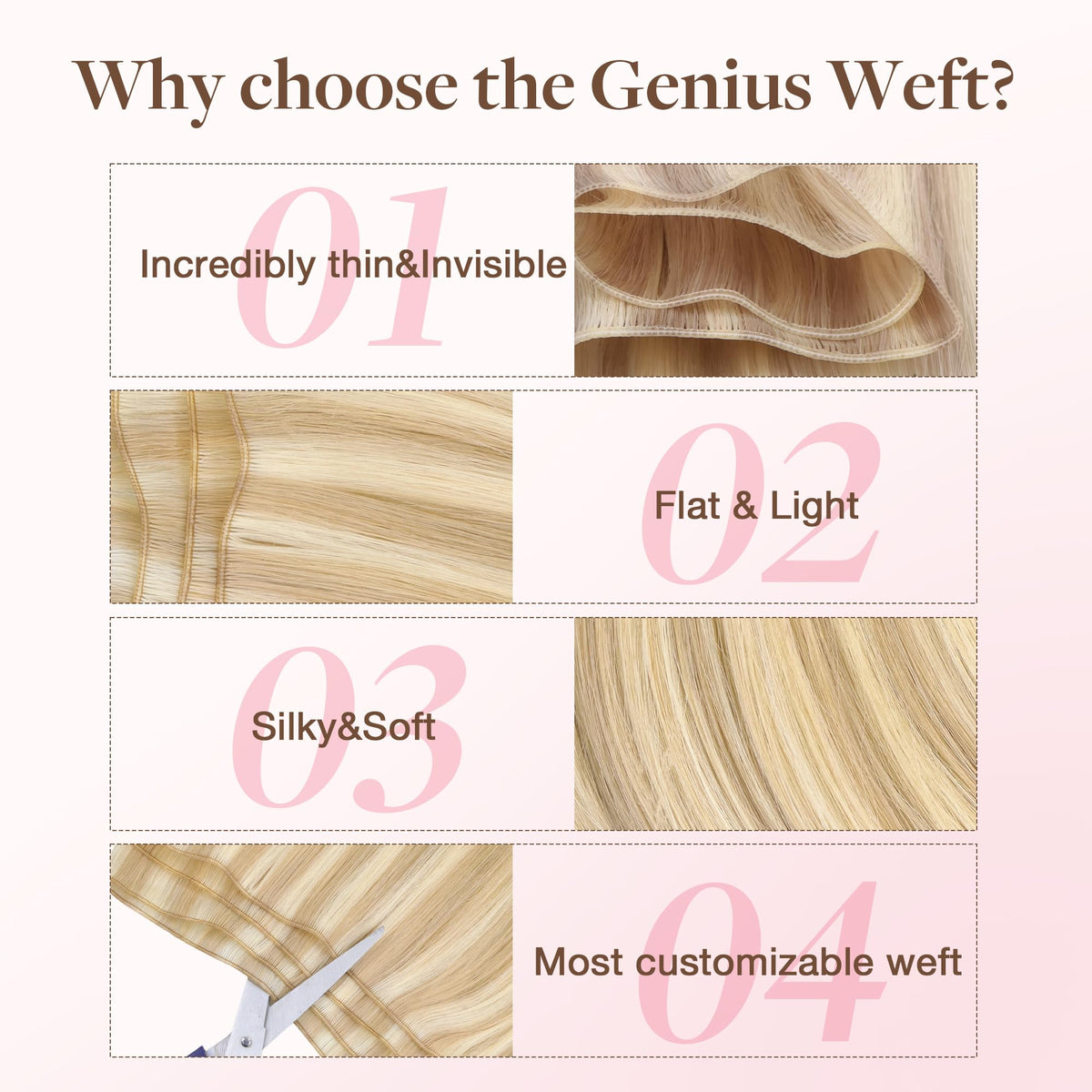 GOO GOO Genius Weft Hair Extensions showing various lengths available