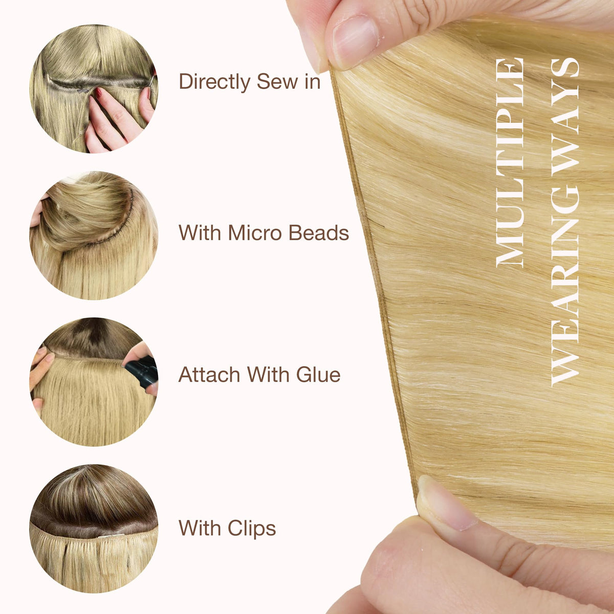 GOO GOO Genius Weft Hair Extensions styled on mannequin