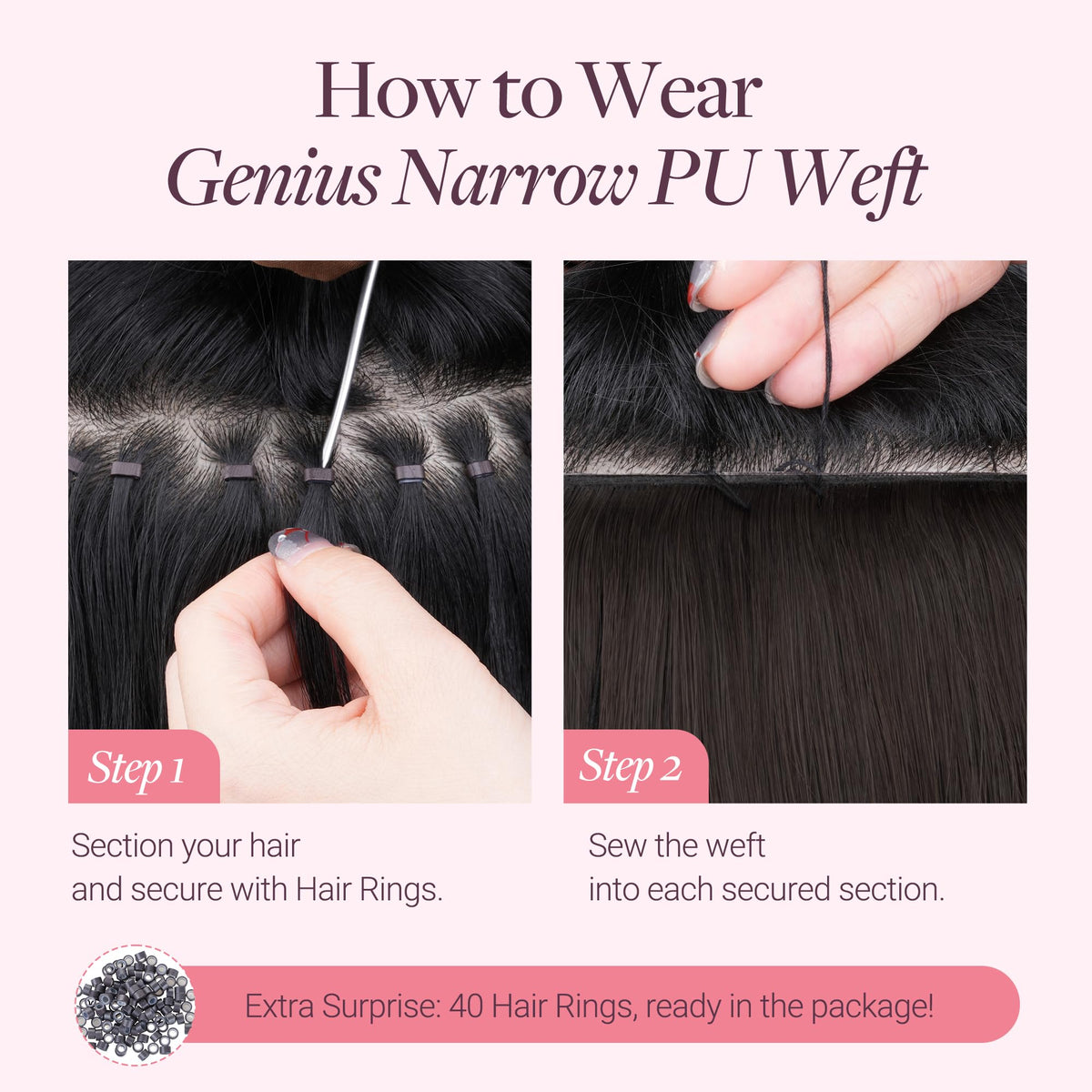 GOO GOO hair extensions installation methods displayed