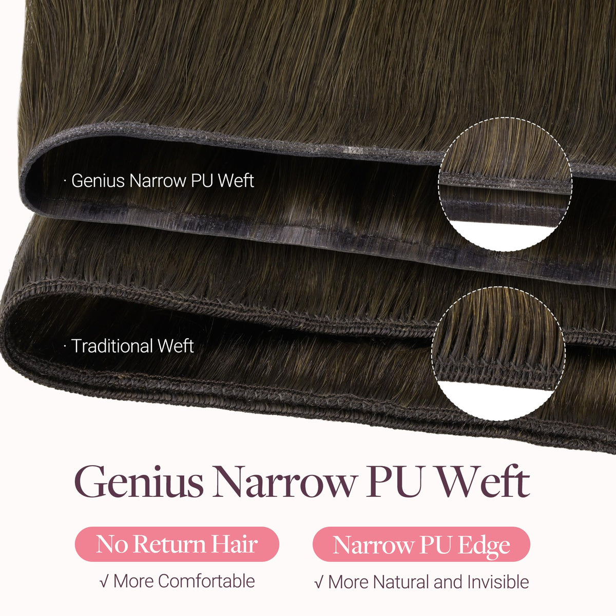 GOO GOO Hair Extensions showing narrow PU base