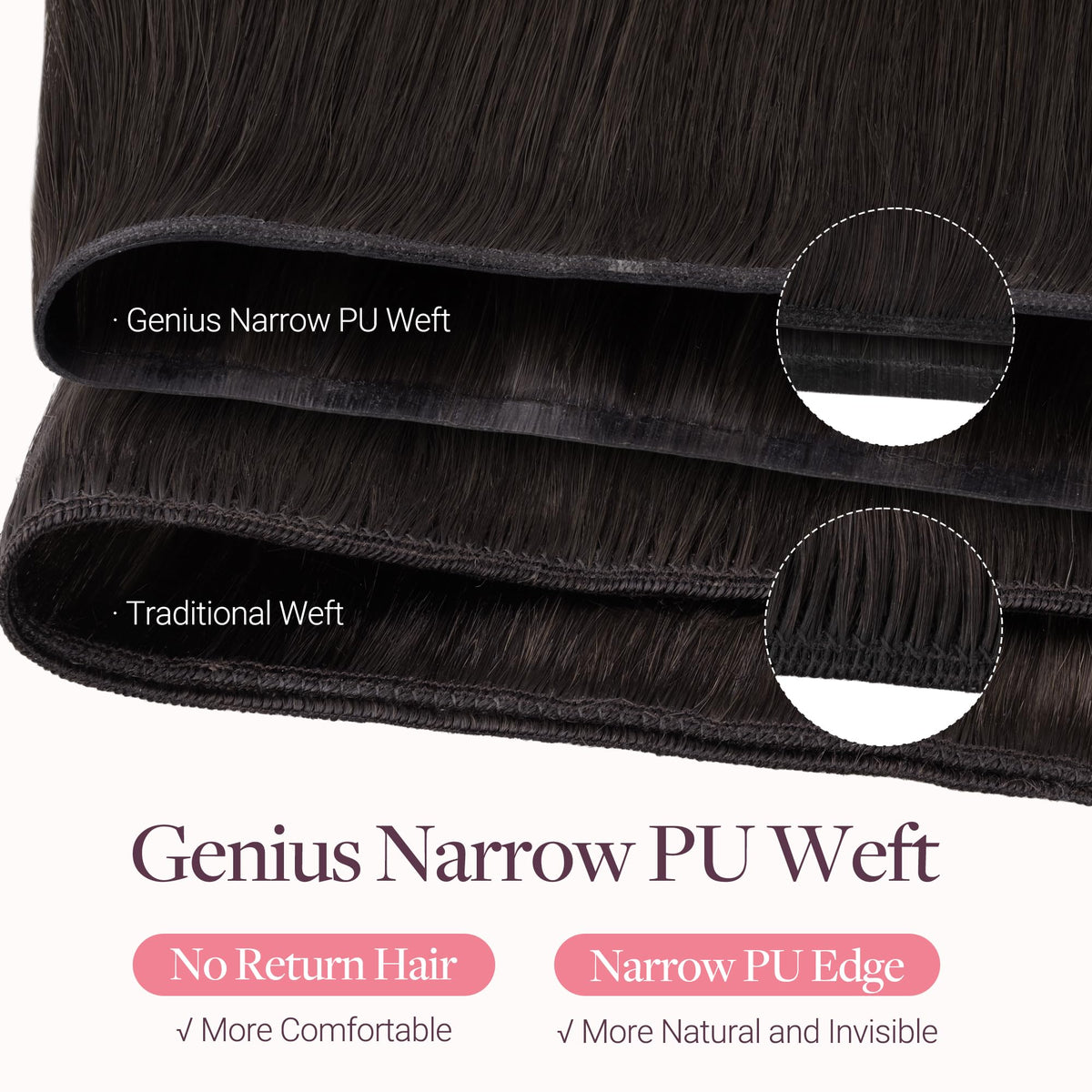 GOO GOO hair extensions showing narrow PU base